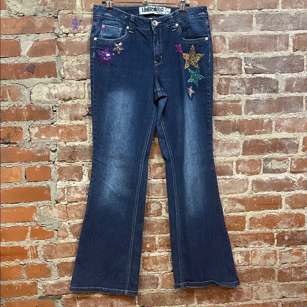 Limited Too Dark Blue Star Embellished Flare Jeans